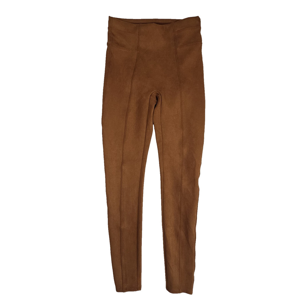 Spanx Leggings Womens Sz M Tall Caramel Faux Suede High Rise Pull On Ankle